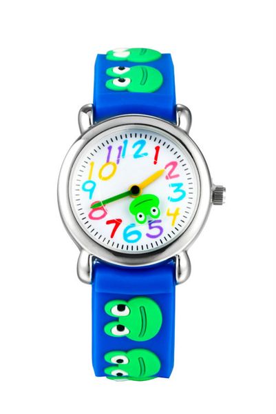 

2019 new fashion frog cartoon kids watch children boy cool 3d rubber strap quartz watches, Slivery;brown
