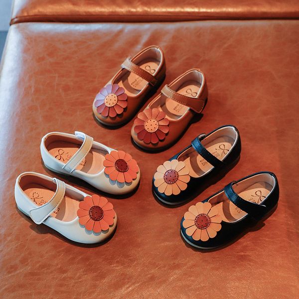 

2020 autumn girls shoes girl sunflower leather ballet flat as0301, Black;grey