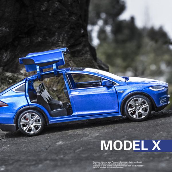 

tesla model x s alloy car metal diecast toy vehicles car with pull back flashing musical gifts 1:32 toy car for children gifts y200109