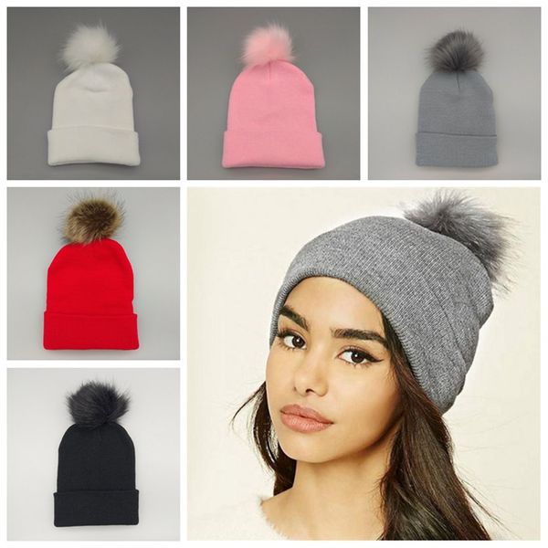

fur ball cap pom poms winter hat for women girl 's hat knitted beanies cap brand new thick women's skullies beanies clearance