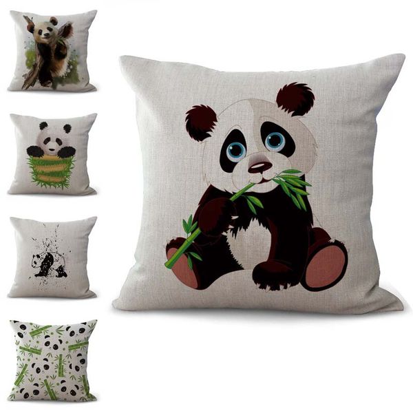 

cute chinese panda pillow case cushion cover linen cotton throw square pillowcase cover drop ship 300767