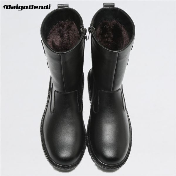 

us size new trendy mens leather zip waterproof super warm mid-calf snow boots winter outdoor plush cotton shoes, Black