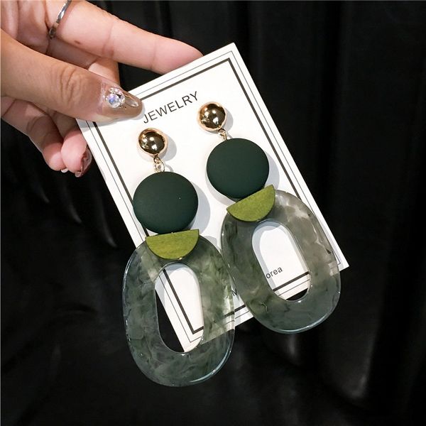 

exaggerated green resin stone pattern geometric square pendant stud earrings for women girls fashion luxury designer silver post, Golden;silver
