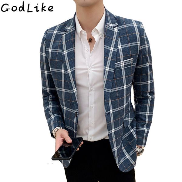 

casual blazer jackets mens 2019 british slim fit costume homme classic plaid business one button blue suit coats hombre 3xl, White;black