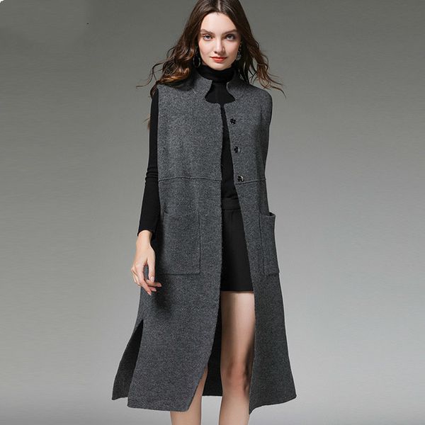 

fashion] tide autumn and winter new products fashion solid color loose large size long knit vest women pa579, Black;white