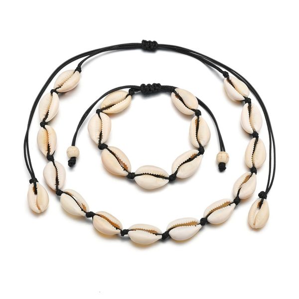 

shell necklace suit natural shell manual tie bracelet woman, Black