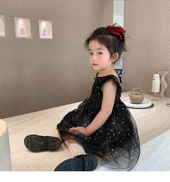 

2020 summer star stamping small fly sleeve super net yarn kids girl's dress t200424, Red;yellow