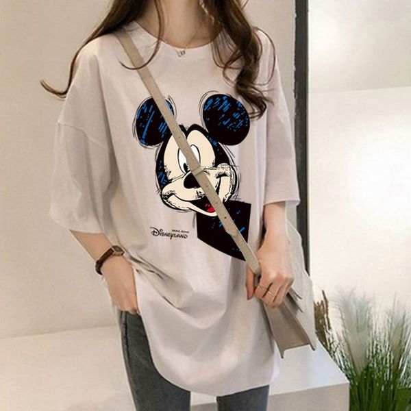 

official picture# lazy short-sleeved women's t-shirt t-shirt fashionable ins2020 fashionable women's round collar top, White