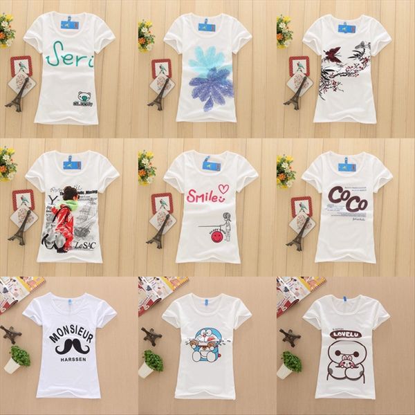

summer clothes white round collar letter printing summer clothes women's white short-sleeved t-shirt round collar letter printing women