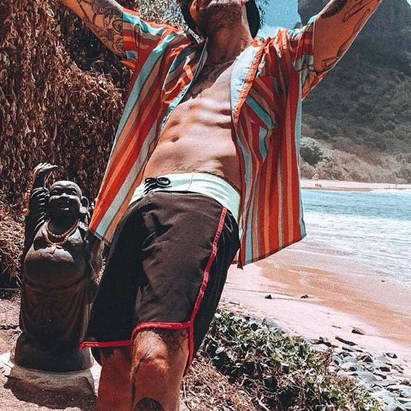 

incerun мужская рубашка полосатой повседневный 2020 нагрудные кнопки с коротким рукавом chic тавра гавайские рубашки пляж камиза уличная, White;black