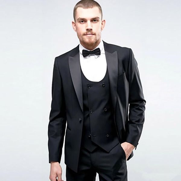

handsome groomsmen wool blend groom tuxedos mens wedding dress man jacket blazer prom dinner 3 piece suit(jacket+pants+tie+vest) aa119, Black;gray