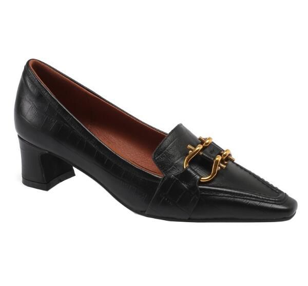 

women's leather high heel shoes, new style small leather shoes, heel square head thick heel single shoe, size: 34-40, Black