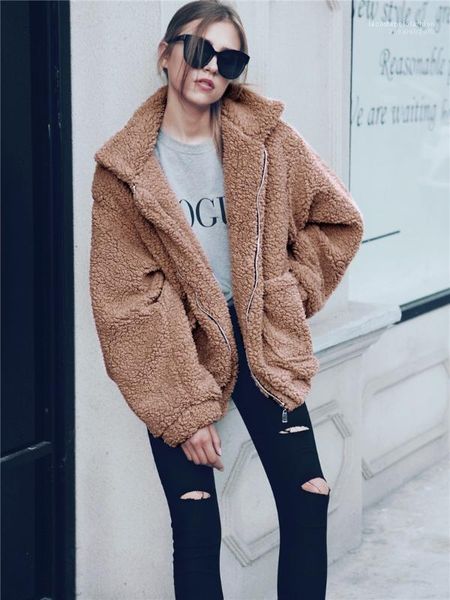 

sleeve women clothing women winter faux fur coat fashion lapel neck thickened warm fluffy outwear casual long, Black
