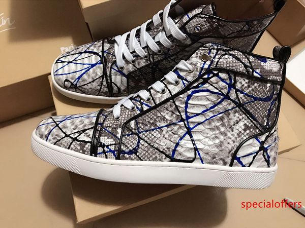 

new high sneakers shoes for women,men red bottom sneaker shoes python leather casual walking flats with box,eur 35-46, Black