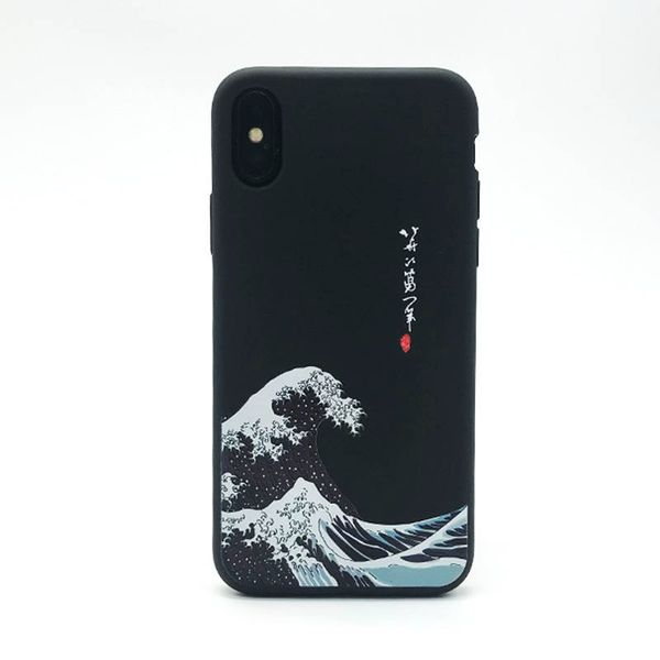 

the style wave japanese kanagawa off art iphone case great emboss/tpu black 6/6s/7/7s/8/plus/x ultra thin phone chinese aamcw