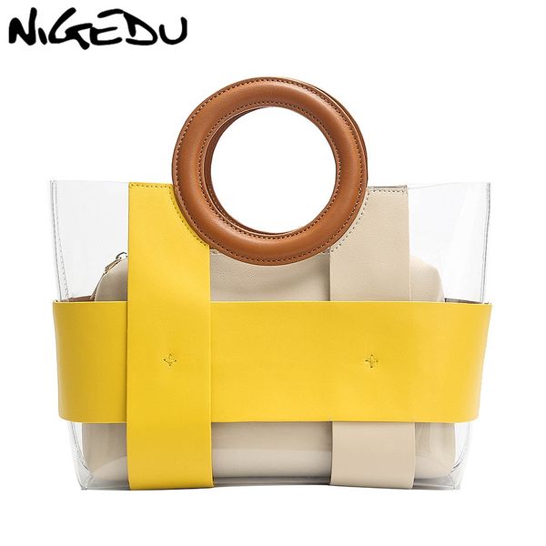 

nigedu ring pvc beach bag for women handbag waterproof transparent bag luxury design panelled composite fashion female totes