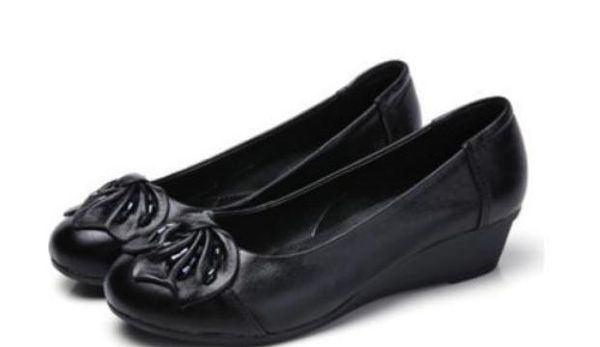 

women's shoes in spring and autumn slope heel round head bowknot mother @asd694, Black