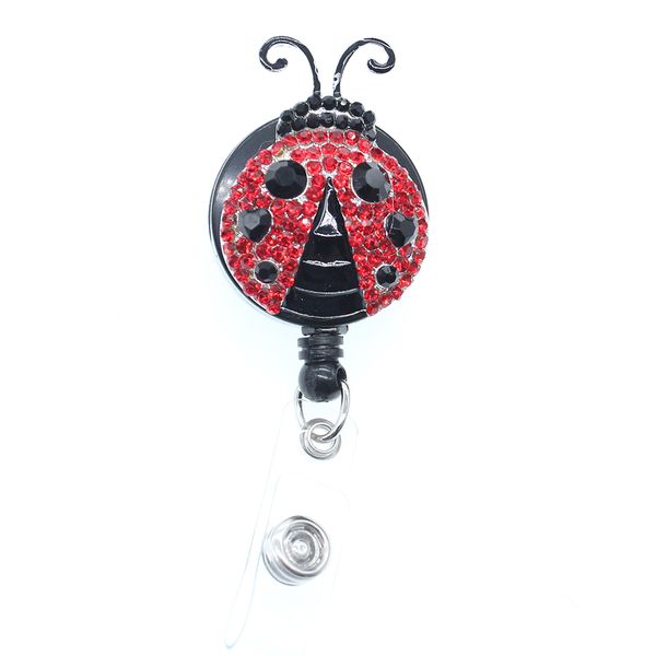 

50pcs/lot key rings red enamel animal insect ladybug id badge holder with alligator clip rhinestone retractable reel name badge reels, Slivery;golden