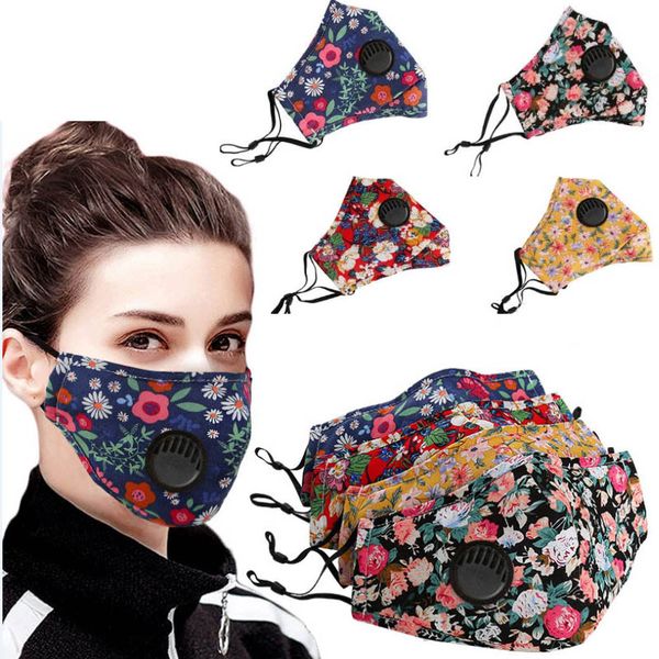 

cotton floral print mask with breather valve designer mouth masks anti dust washable reusable face mask cover protective mask hh9-3098