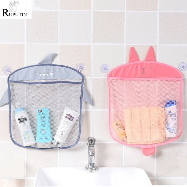 

1pc cartoon wall hanging bathroom cosmetic storage bag knitted net mesh bag baby bath toys make up organizer container hang bags