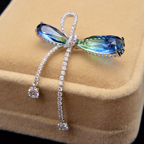 

cindy xiang omber cubic zirconia bow brooches for women copper material tassel pin wedding jewelry spring design gift