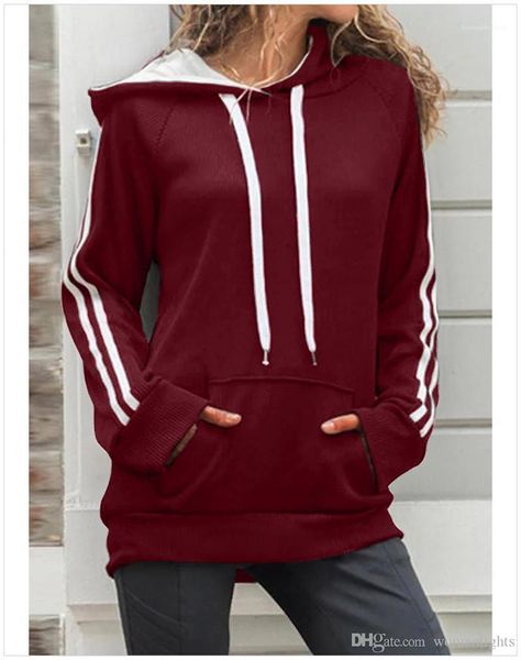 

толстовки мода свободные большой карман сплошной цвет женские толстовки повседневная женская одежда полосатые панельные женские, Black