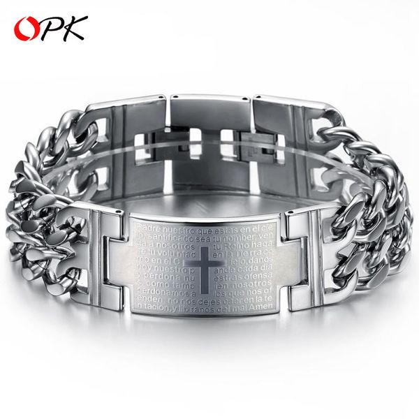 

classic man spanish bible prayer cross titanium steel bracelet gs620, Black
