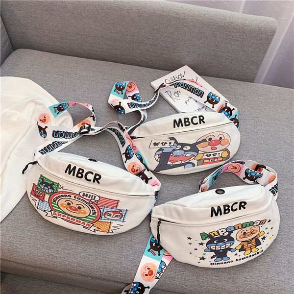 

2019 new style parent and child fashion cartoon printed chest pack cool literature and art canvas small waist pack shoulder bag