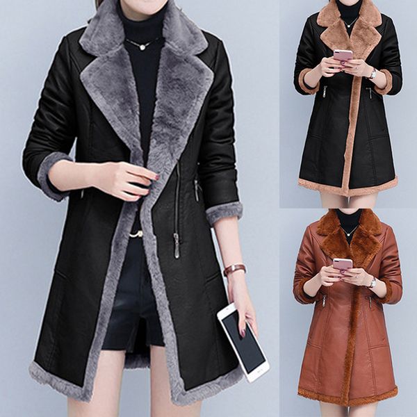 

chaqueta mujer woman long wool coat elegant blend coats slim female fur coat outerwear jacket abrigos mujer invierno 2019, Black