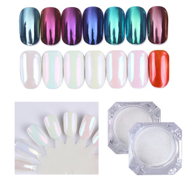 

7 boxes/set mirror glitter nail dust pearl shell chameleon set shimmer gold purple decorations nail pigment dust for uv gel, Silver;gold