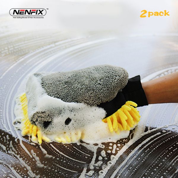 

2pcs car care cleaning wash waterproof glove brush car-styling microfiber chenille miauto wax detail washer polish accessory