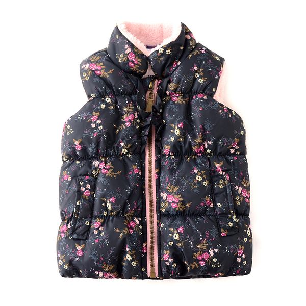 

baby girls puffer vest floral printed fleece lined quilted zipper waistcoat, Camo
