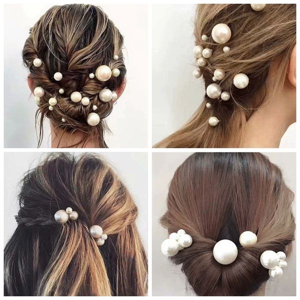 

18 pics/lot women sparkling pearls hairpins handmade silver hair sticks european pearls hairbands wedding hair accessories, Golden;white