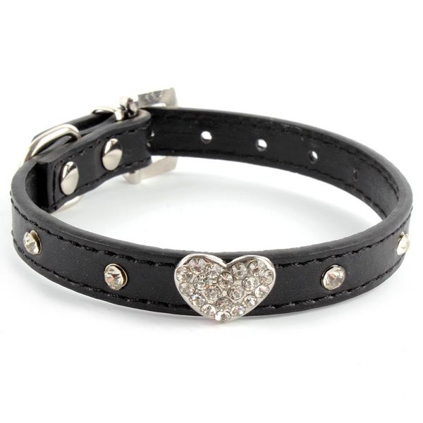 

small pet dogs cat puppy bling rhinestones crystal heart leather collar xs-l