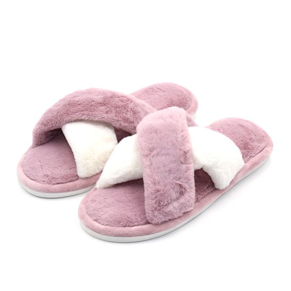 

Fur Slippers Ladies Plush Indoor Women Winter Slippers Warm Lovers Slippers Non-slip Flat Botton Flock Home Soft Shoes, Red