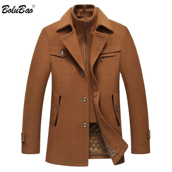 

bolubao winter brand men wool blends coats new casual men's wool coat simple luxurious blends coat male, Black