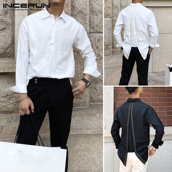 

mens social business shirts long sleeve dress shirt men fashion lapel button breathable patchwork male casual blouse incerun, White;black