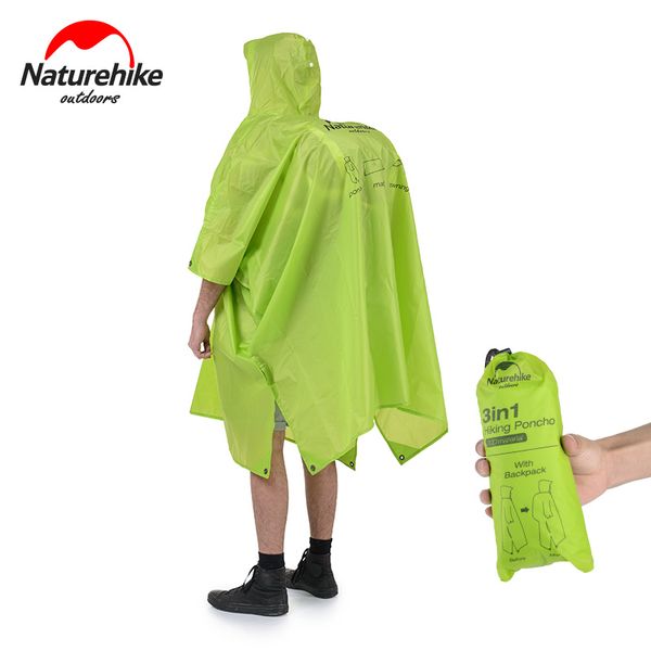

naturehike 3 in 1 rain jackets outdoor camping hiking cycling raincoat poncho mini tarp sun shade tent footprint camp mat, Blue;black