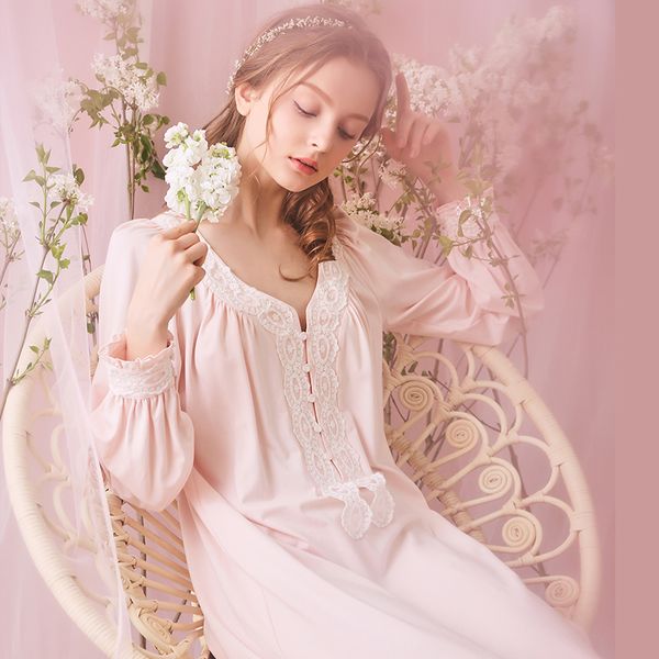 

2020 new autumn princess style nightdress court pijamas women's long nightgown pink and white nightshirt, Black;red
