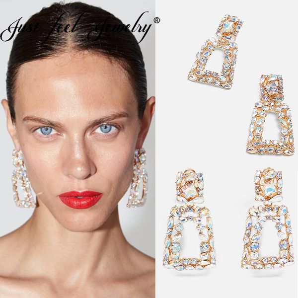 

just feel 2019 luxury colorful crystal dangle drop earrings for women square pendant earrings wedding party gifts shiny jewelry, Silver