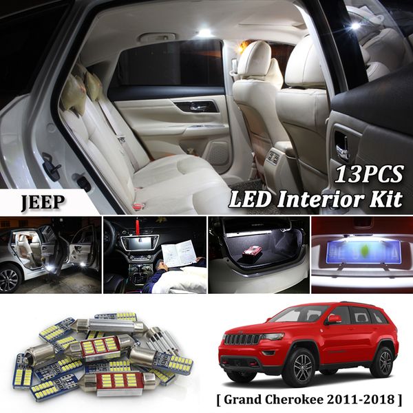 

13pcs white canbus led car interior lights upgrade kit for 2011- 2016 2017 grand cherokee led interior dome trunk lights