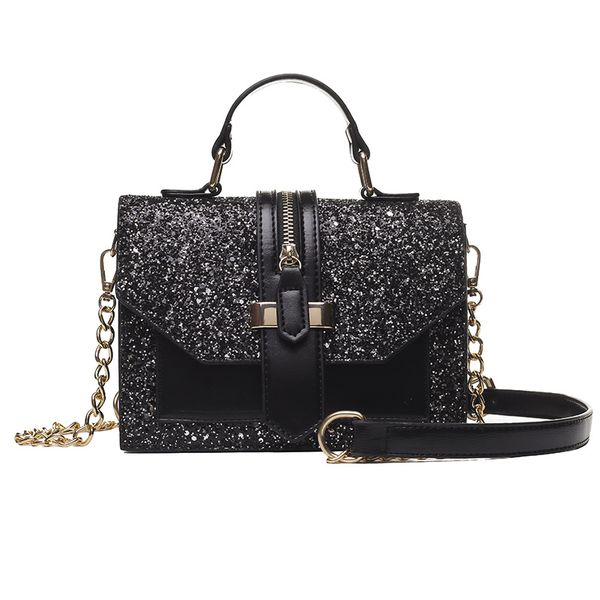 

women's bling bling pu leather shoulder bags lady solid black and burgundy crossbody chain handbags girl fashion sling bags