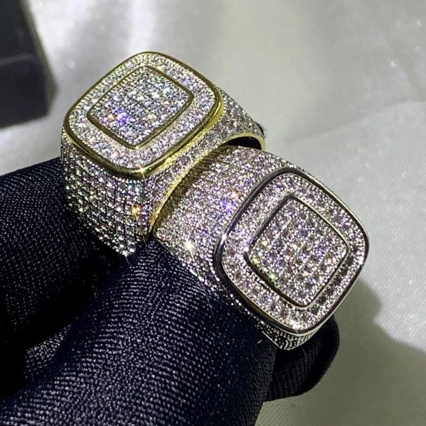 

2020 hip hop sparkling luxury jewelry male fashion silver&gold fill pave white sapphire cz diamond gemstones wedding band ring for men gift, Slivery;golden