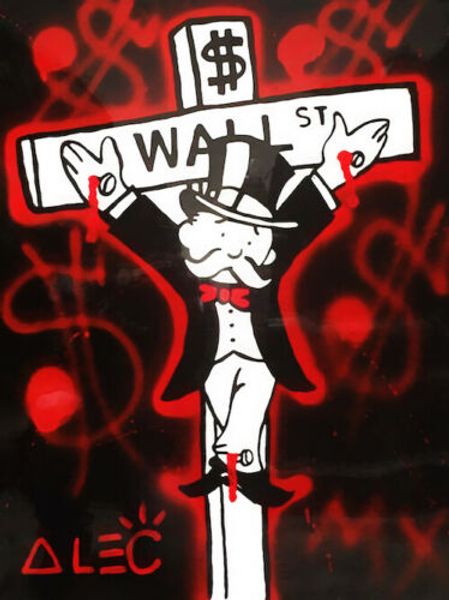 

alec monopoly graffiti art decor crucified wall street handpainted &hd print oil painting on canvas wall art canvas pictures 191023