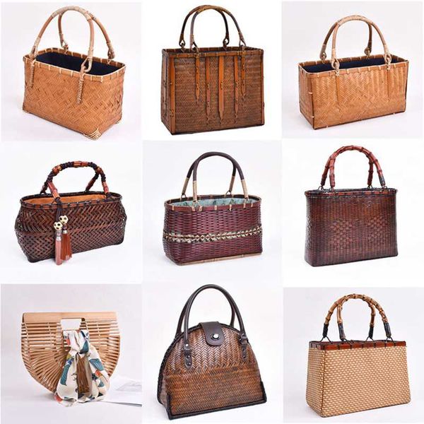 

diysomes bamboo bag hand-woven bag japanese-style bamboo woven female handbag woven basket set storage