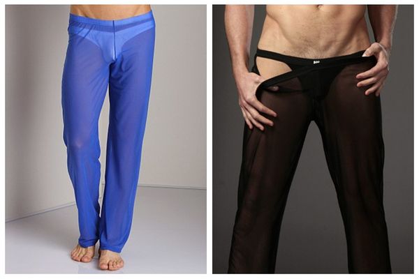 

men's mesh sheer lounge pants long pants black white  l xl ing, Black;brown