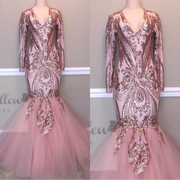 

2019 pink v neck prom dresses appliques lace mermaid formal occasion evening party gowns bc1206