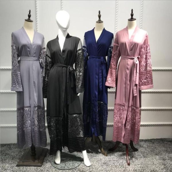 

muslim fashion lace hollow cut cardigan robe full length musulmane abaya muslim robe arab worship service abaya kimono wj2814, Red