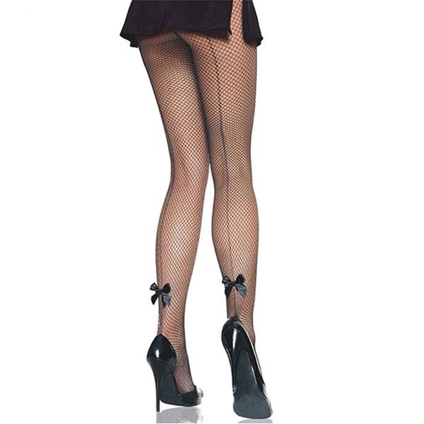 

women fishnet pantyhose back seam tights plus size women stockings lace sheer nylon fishnet stockings collant femme bow, Black;white