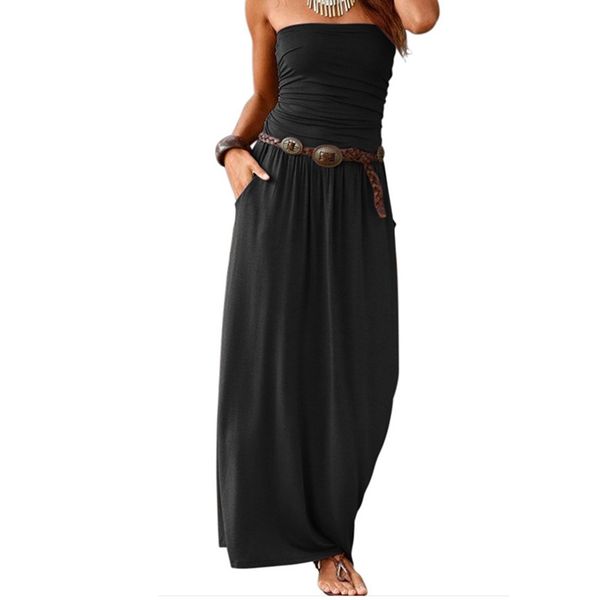 

women's bandeau sleeveless strapless loose long dress, White